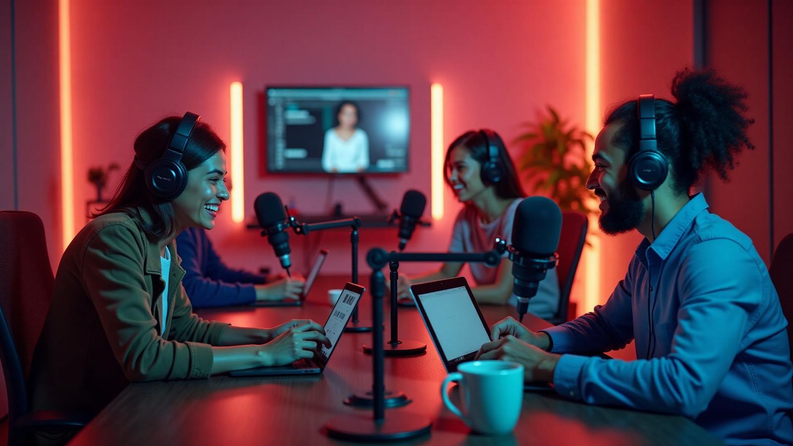 Creators recording podcast